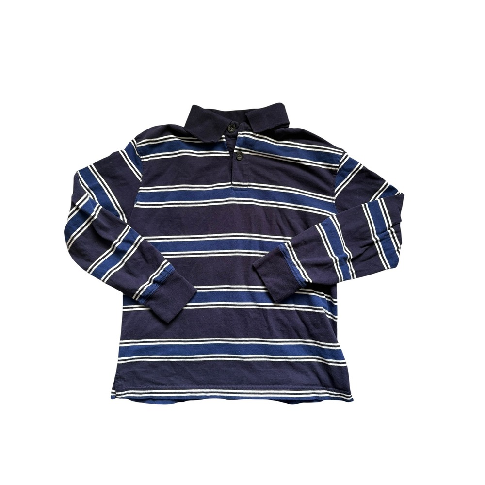The Children's Place Boys Polo Shirt Size M 7/8 Blue Striped Long Sleeve Cotton